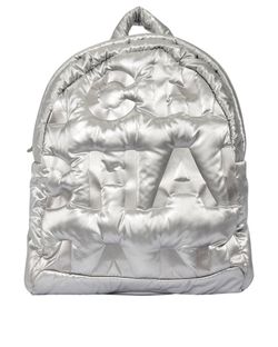 Silver Quilted Doudoune Backpack, Silver, Leather/Nylon, 24853024, DB, 3*